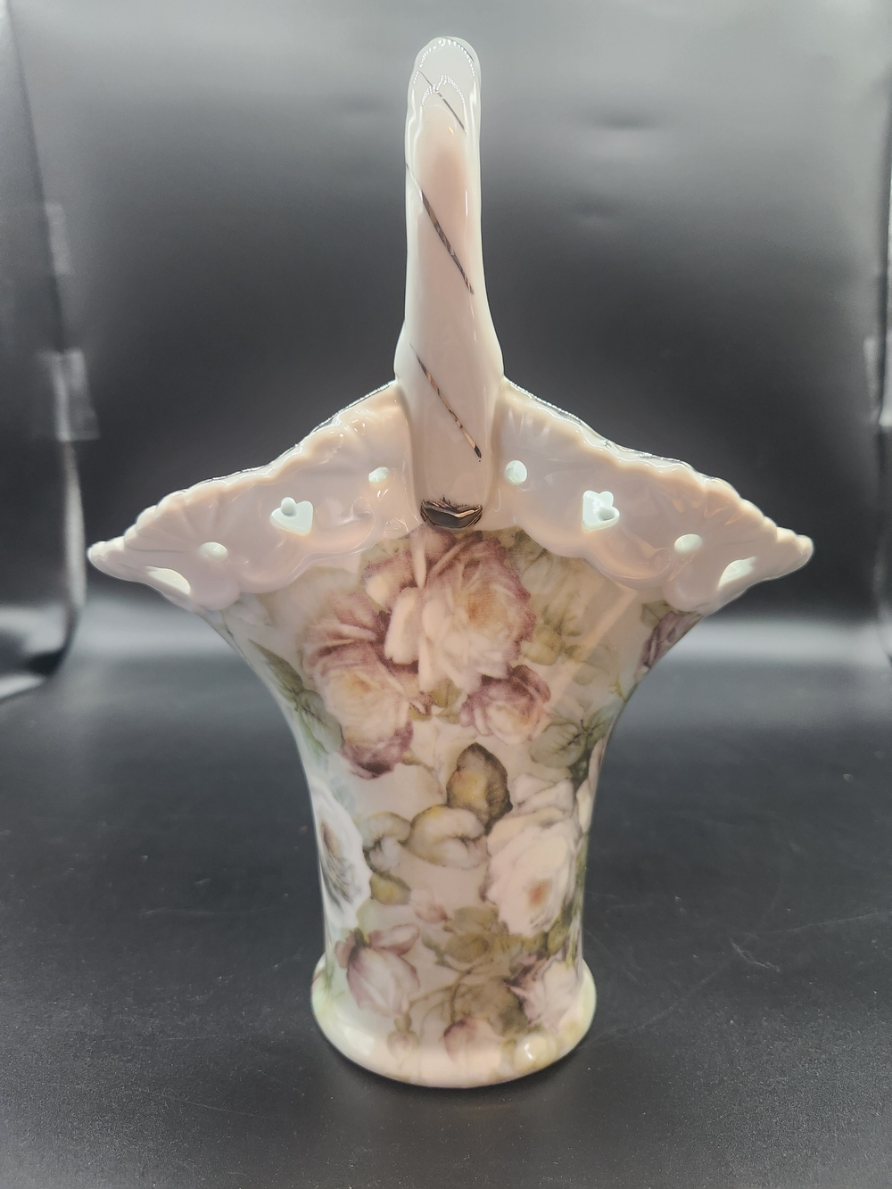 Vintage Chintz Ceramic Floral Basket Vase